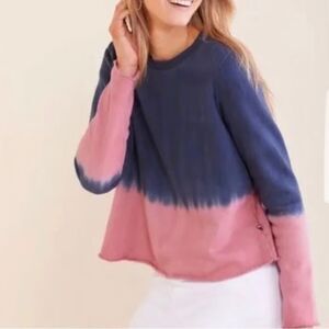 Anthropologie Sol Angeles Coral Navy Blue Tie Dye Sweatshirt Sz M